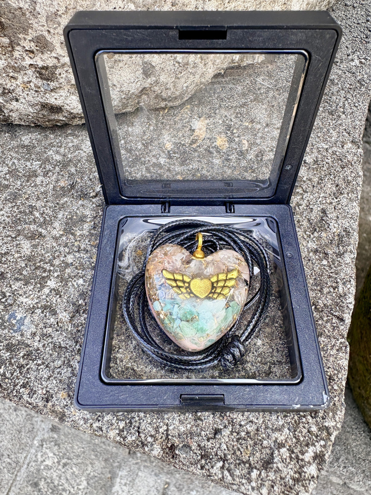 Angelwing Heart Love Pendant | Rose Quartz & Green Aventurine | Gold Angel Wings | Heart Chakra Activation, Unconditional Love & Divine Protection | Wearable Orgonite