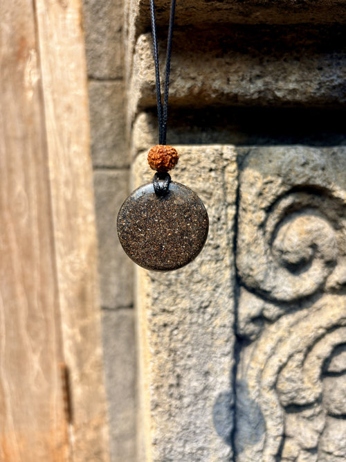 Bali Panca Datu Coin Pendant | Red Garnet Centre & Sacred Balinese Five-Metal Coin | Auric Protection, Grounding & Sacred Sovereignty | Wearable Orgonite