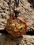Garuda Eagle Hexagonal Pendant gold Garuda charm clear quartz black tourmaline copper coils amber resin orgonite bead bail black cord Batuan Bali