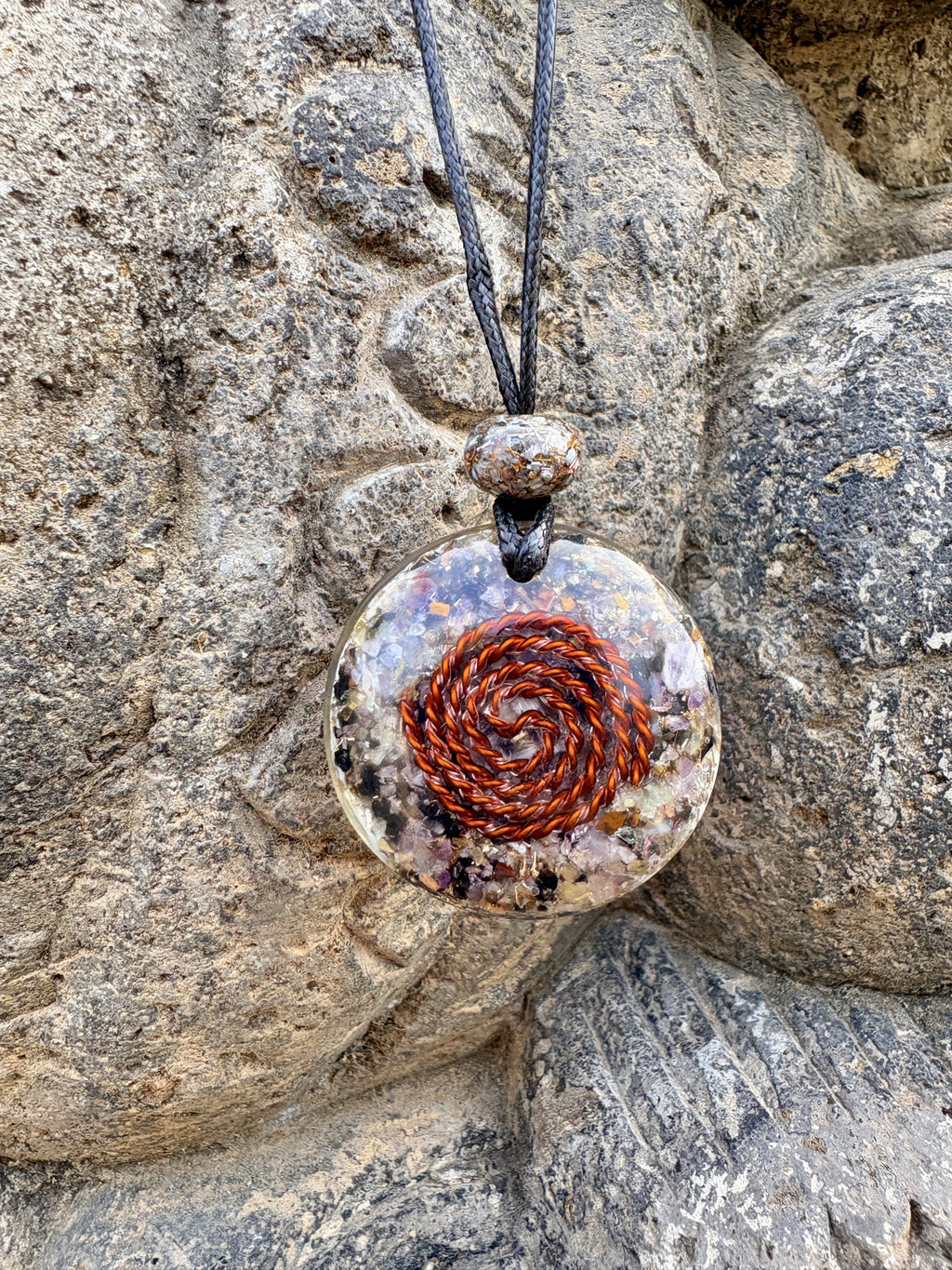 Glory Dragon Prosperity Pendant reverse clear orgonite matrix Lapis Lazuli Citrine Tiger Eye Carnelian hand-wound copper Fibonacci spiral