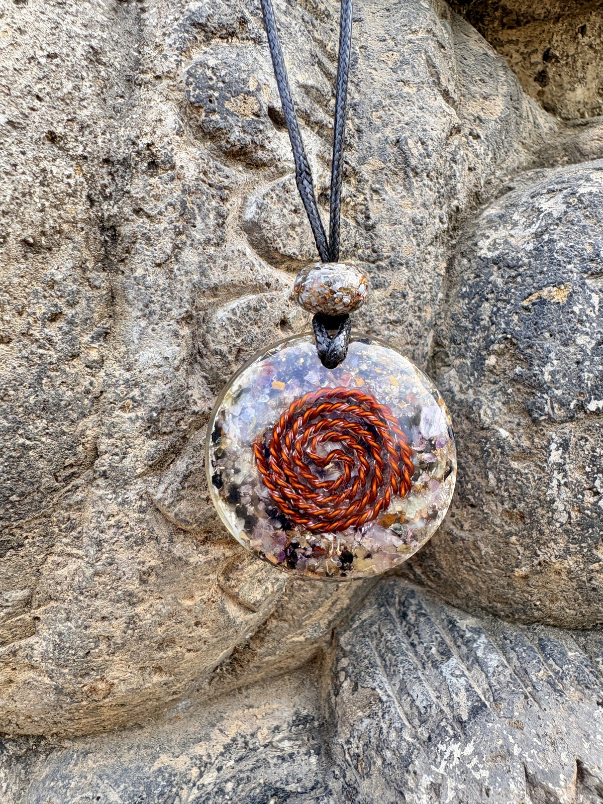Glory Dragon Prosperity Pendant reverse clear orgonite matrix Lapis Lazuli Citrine Tiger Eye Carnelian hand-wound copper Fibonacci spiral