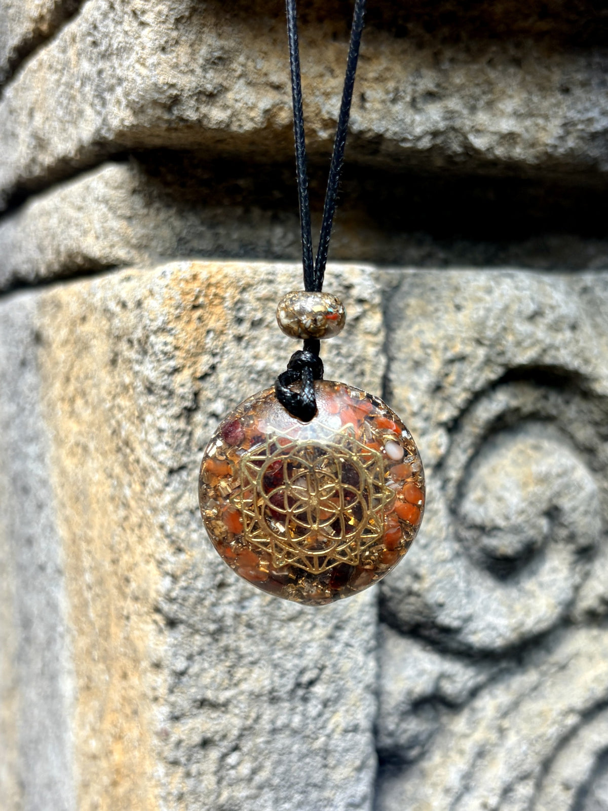 Seed of Life Grounding Pendant | Red Jasper, Red Garnet & Gold Seed of Life | Deep Grounding, Root Chakra Power & Sacred Earth Connection | Wearable Orgonite