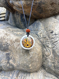 Shiva Trishula Pendant | White Frame | Gold Trishula, Amethyst Third Eye & Fibonacci Brass Coil | Spiritual Journey, Intuition & Sacred Transformation | Wearable Orgonite