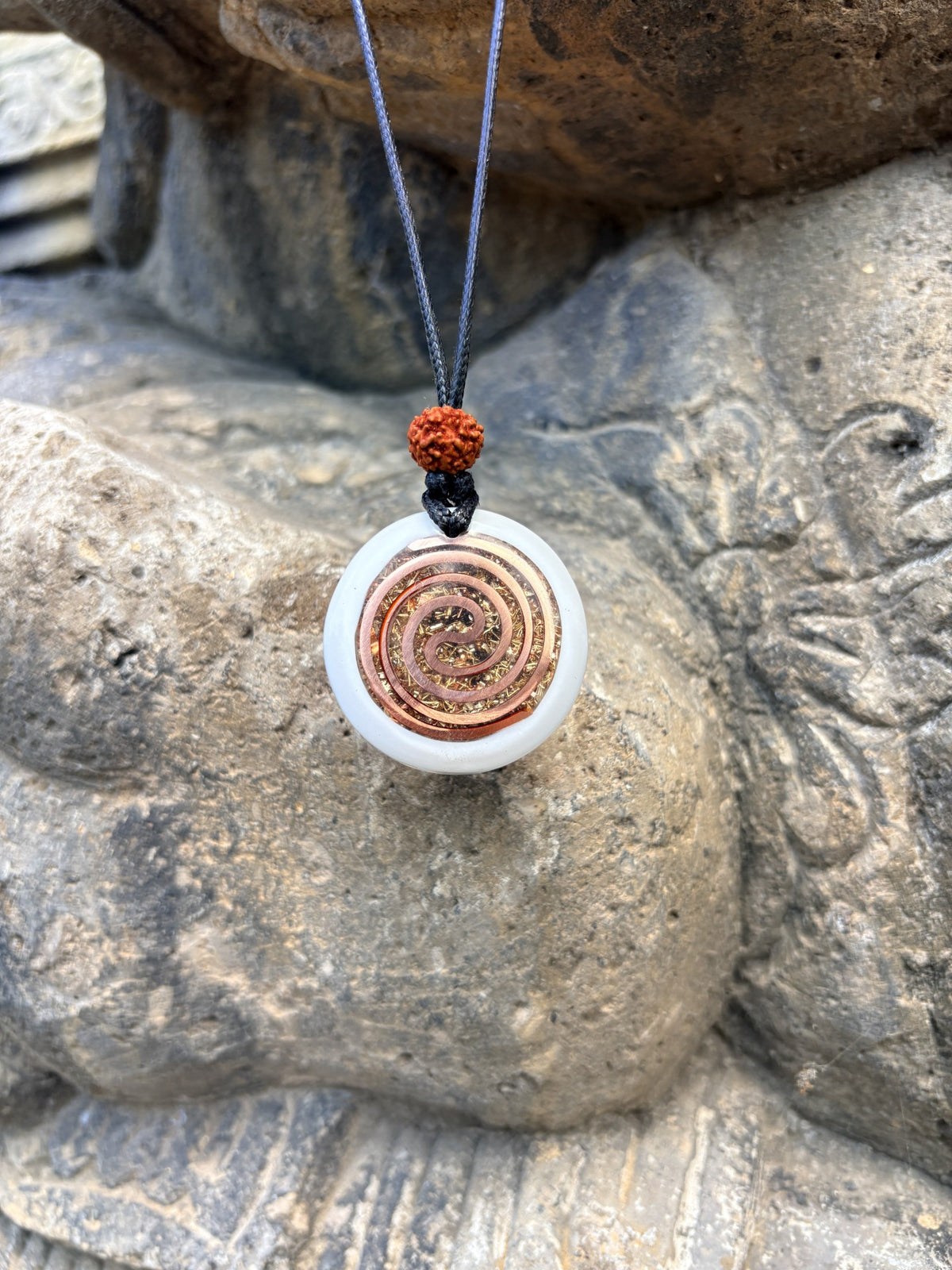Shiva Trishula Pendant | White Frame | Gold Trishula, Amethyst Third Eye & Fibonacci Brass Coil | Spiritual Journey, Intuition & Sacred Transformation | Wearable Orgonite