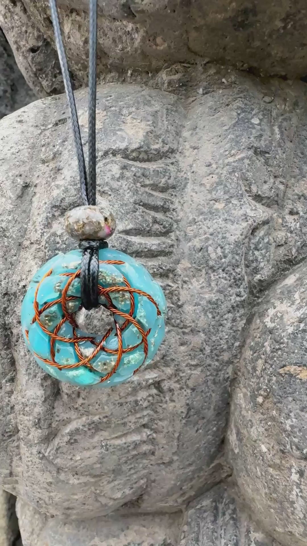 Turquoise Torus Pendant | Copper Torus Coil | Throat Chakra Activation, Communication, Physical Healing & Protection | 33mm | Wearable Orgonite