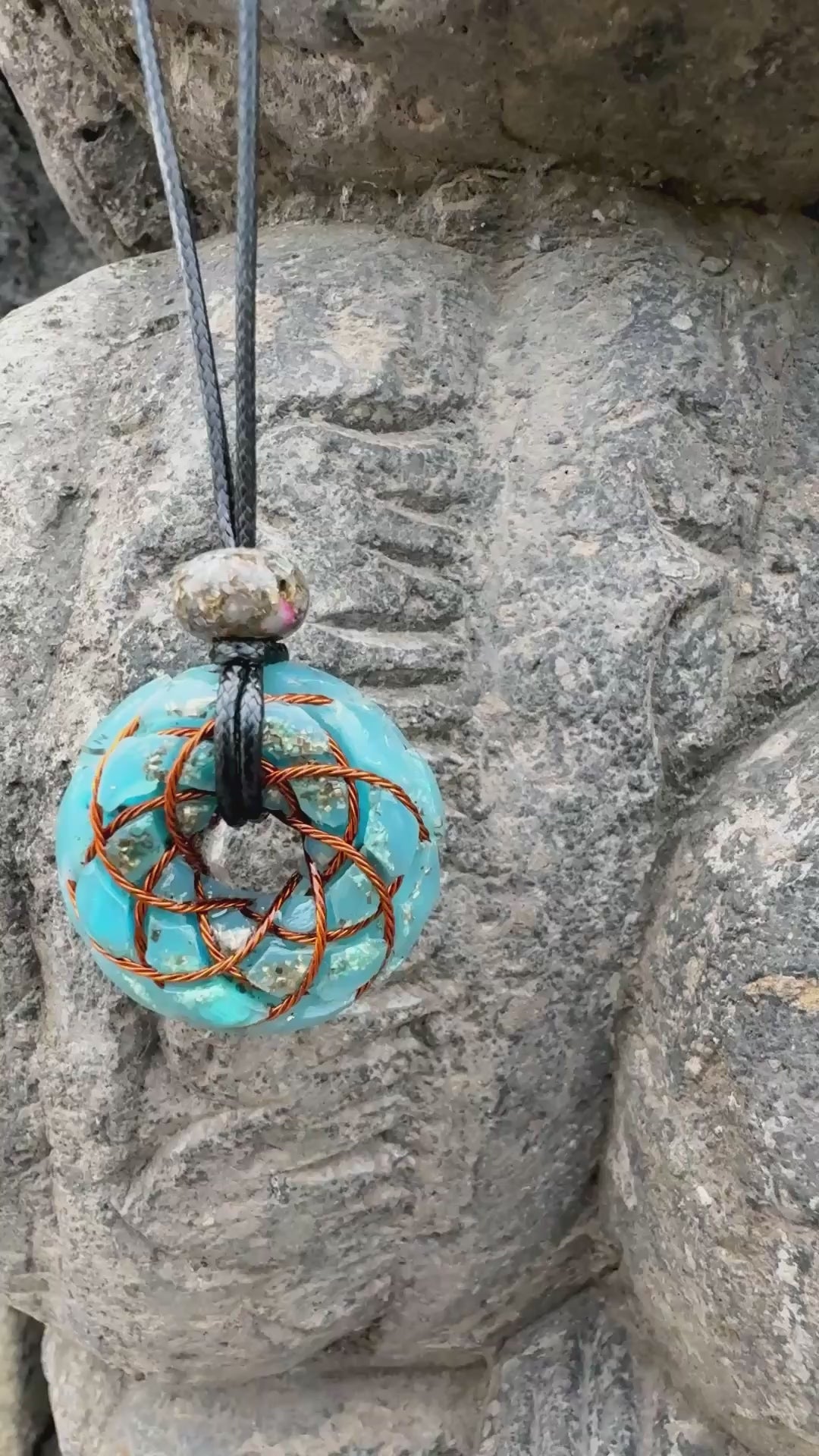 Turquoise Torus Pendant | Copper Torus Coil | Throat Chakra Activation, Communication, Physical Healing & Protection | 33mm | Wearable Orgonite