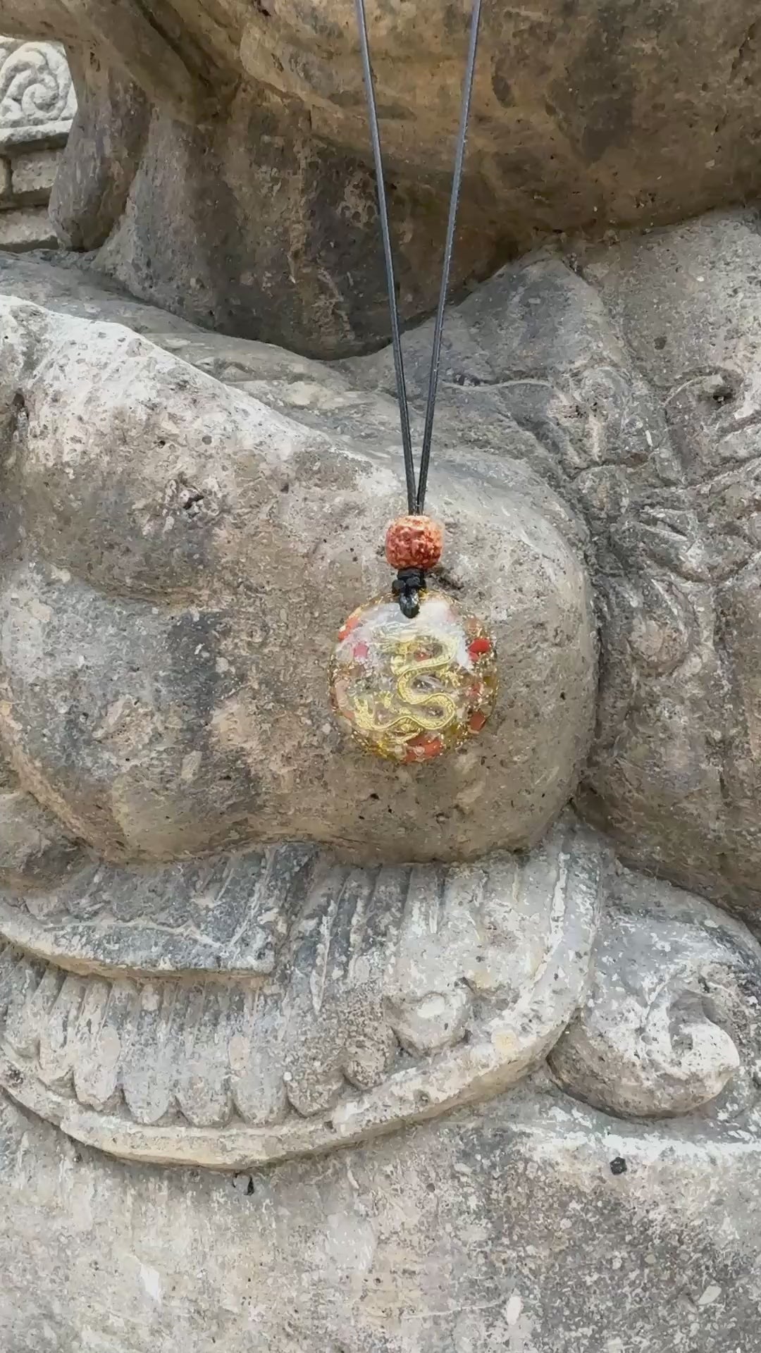 Small Dragon Prosperity Pendant | Clear Quartz, Red Jasper & Gold Prosperity Dragon | Grounding Prosperity, Business Harmony & Lasting Abundance | Wearable Orgonite