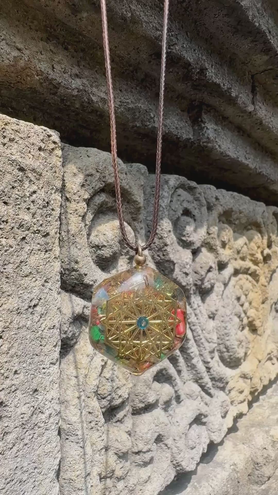 Merkaba Metatron Pendant | Moonstone, Melkite, Red Garnet, Red Coral & Quartz | Inner Power, Sacred Geometry & Divine Consciousness | Wearable Orgonite