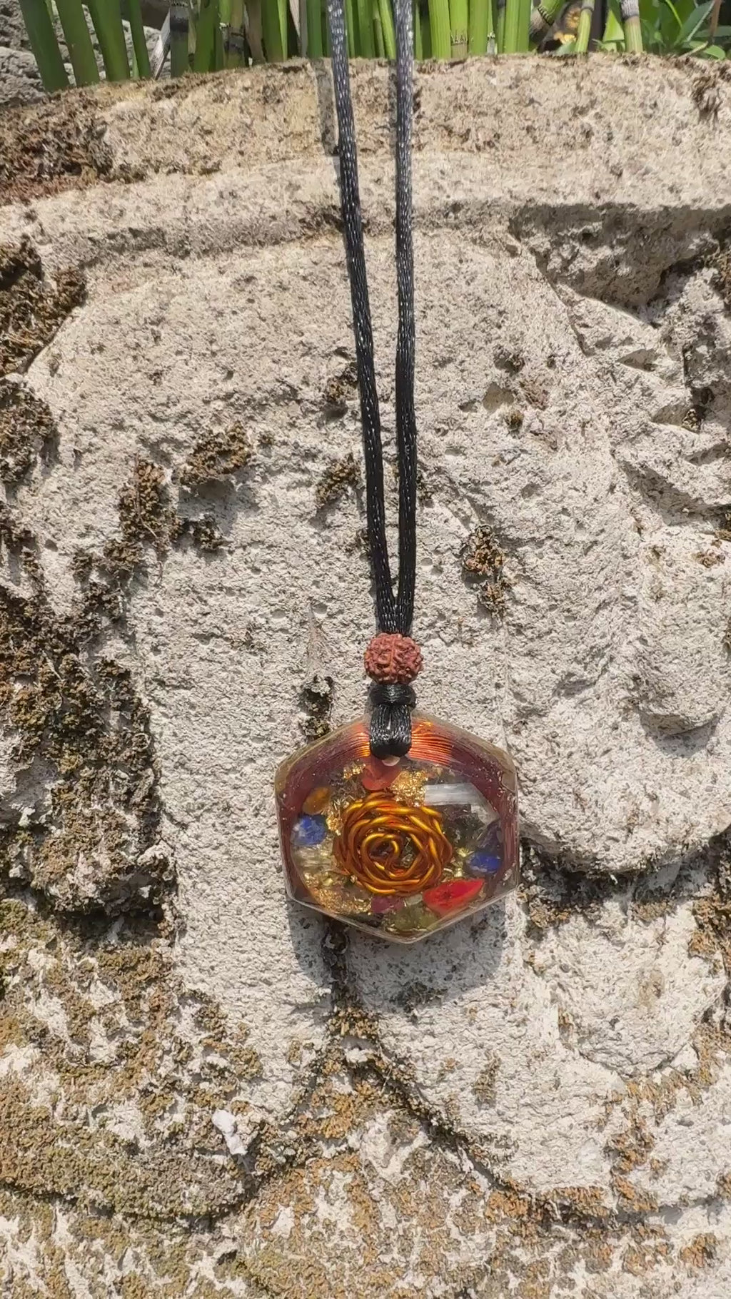 Chakra Harmony Hexagonal Pendant | Seven Chakra Stones & Copper Rose | Full Chakra Alignment, Harmony & Sacred Balance | Wearable Orgonite