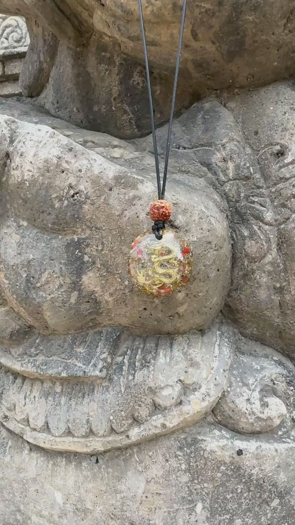 Dragon Prosperity Pendant | Clear Quartz, Red Jasper & Gold Dragon | Financial Harmony, Wealth Attraction & Sacred Balance | Wearable Orgonite