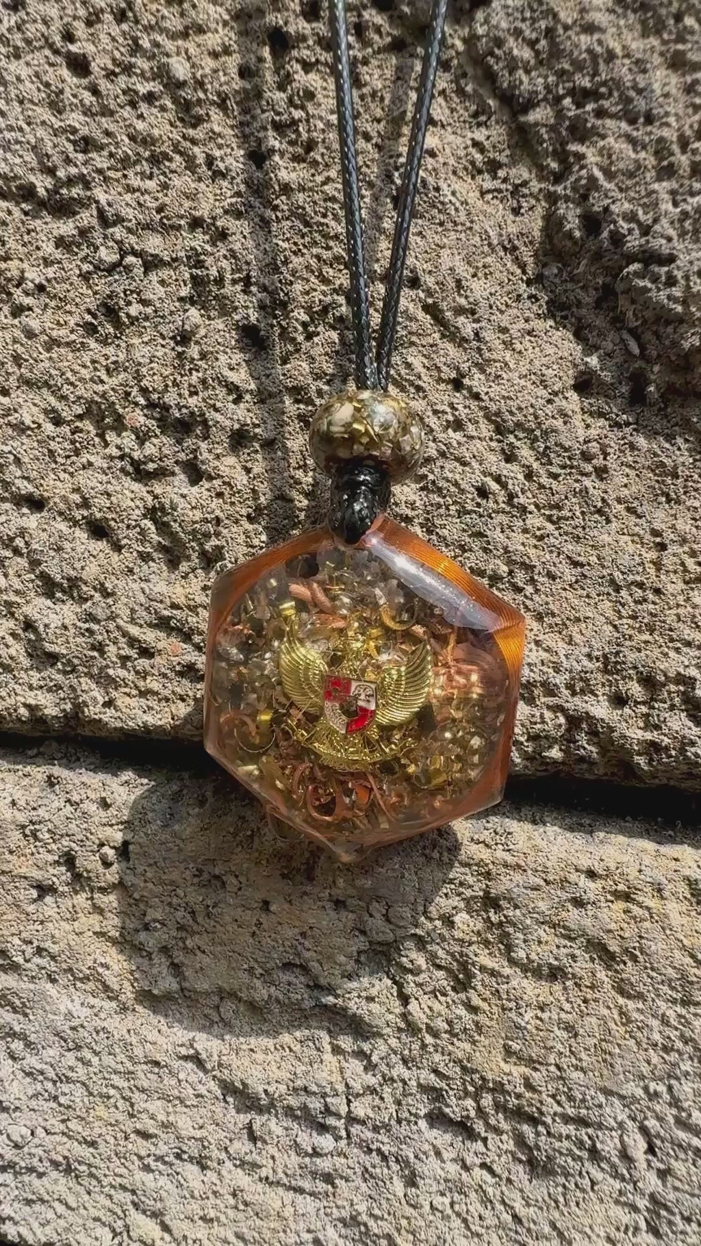 Garuda Pancasila Hexagonal Pendant | Clear Quartz, Black Tourmaline & Garuda Coat of Arms | Supreme Protection, Energetic Cleansing & Divine Sovereignty | Wearable Orgonite